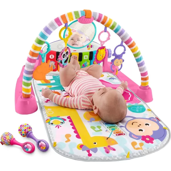 FisherPrice Baby Gift Set Deluxe Kick amp Play Piano Gym amp MaracasPlaymat amp Musical Toy with Smart Stages Learning Content plus 2 Rattles Amazon ExclusiveKick N Play Pink  Maracas