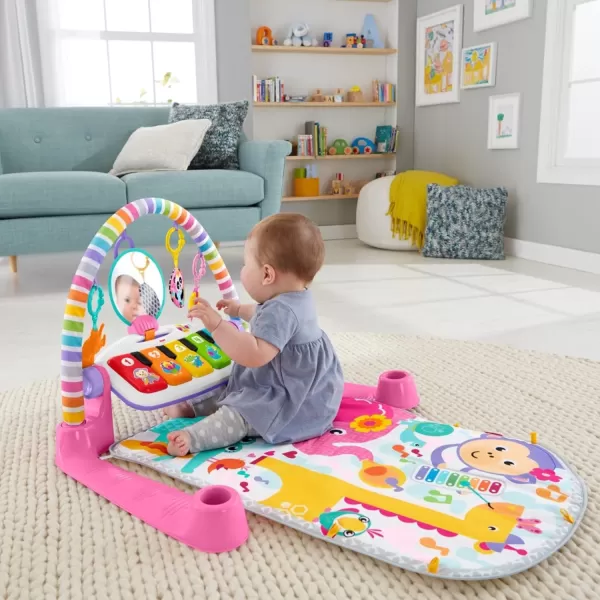 FisherPrice Baby Gift Set Deluxe Kick amp Play Piano Gym amp MaracasPlaymat amp Musical Toy with Smart Stages Learning Content plus 2 Rattles Amazon ExclusiveKick N Play Pink