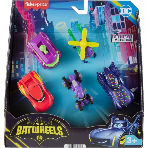 FisherPrice DC Batwheels 155 Scale Toy Cars 5Pack Bam Batmobile Redbird Prank Bibi amp Quizz Batcast Metal Diecast Vehicles Ages 3Batwheels 5Pack