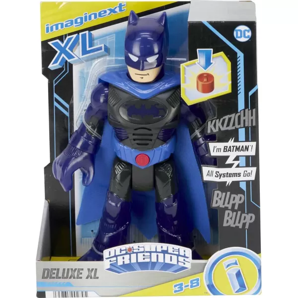 FisherPrice DC Super Friends Imaginext Deluxe BatTech Batman XL10Inch Poseable Figure with LightsSounds and Character PhrasesFisherPrice DC Super Friends Imaginext Deluxe BatTech Batman XL10Inch Poseable Figure with LightsSounds and Character Phrases