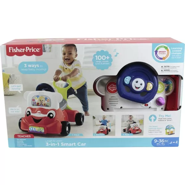 FisherPrice Laugh amp Learn 3In1 Smart Car Baby Walker amp Toddler RideOn Toy with Smart Stages Learning Content for Ages 9 MonthsStandard