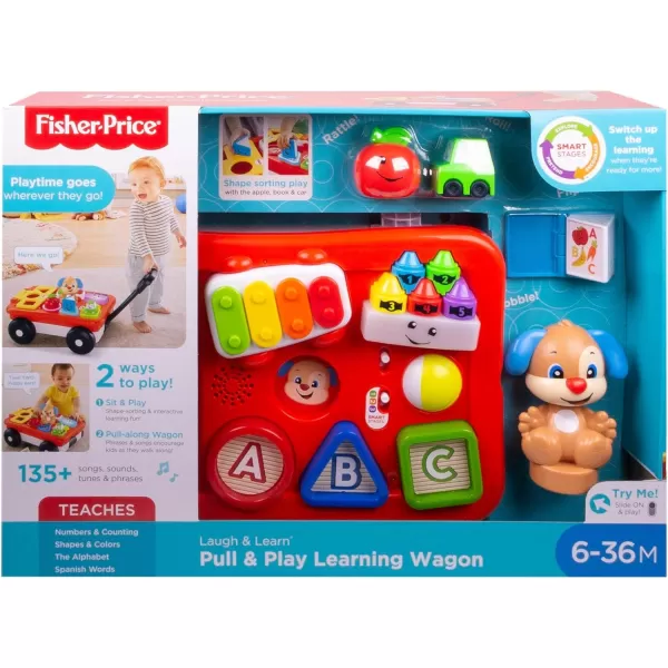 FisherPrice Laugh amp Learn Baby amp Toddler Toy Pull amp Play Learning Wagon with Smart Stages amp 4 Pieces for Ages 6 MonthsStandard