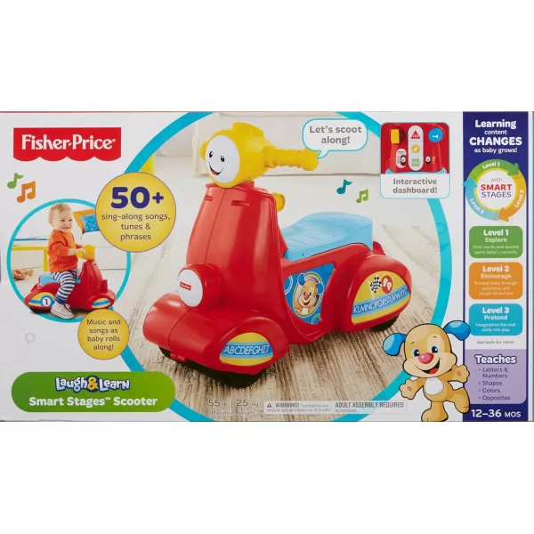 FisherPrice Laugh amp Learn Toddler RideOn Smart Stages Scooter Musical Learning Toy with MotionActivated Songs for Ages 1 YearsStandard Packaging