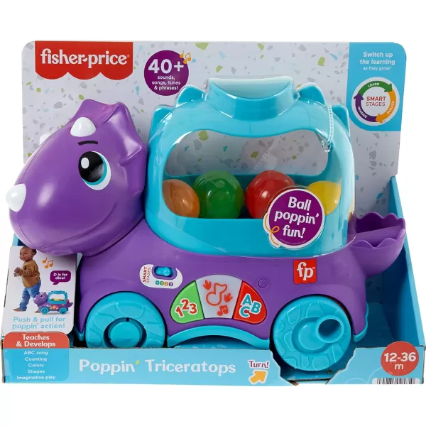 FisherPrice Toddler Learning Toy Poppin Triceratops Dinosaur PullAlong Ball Popper With Smart Stages For Ages 1 YearsFisherPrice Toddler Learning Toy Poppin Triceratops Dinosaur PullAlong Ball Popper With Smart Stages For Ages 1 Years