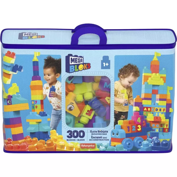 MEGA BLOKS FisherPrice Toddler Block Toys Even Bigger Building Bag with 300 Pieces and Storage Gift Ideas for Kids Age 1 YearsBuilding Bag