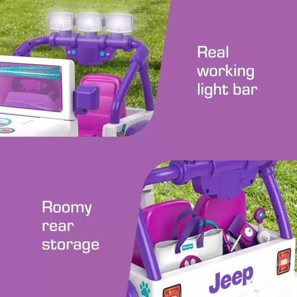 Power Wheels Preschool RideOn Toy Happy Hound Rescue Cruiser Jeep Wrangler with Pretend Medical Kit for Preschool Kids Ages 3 Years Seats 2Pet Vet Jeep