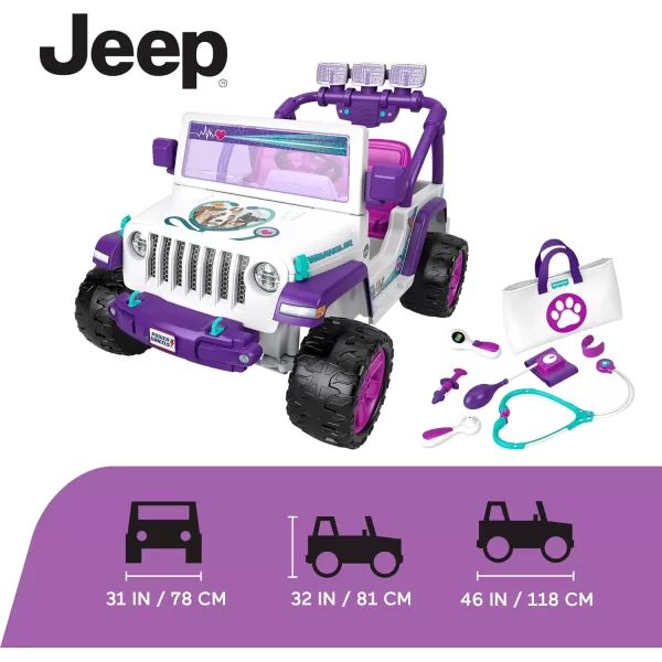 Power Wheels Preschool RideOn Toy Happy Hound Rescue Cruiser Jeep Wrangler with Pretend Medical Kit for Preschool Kids Ages 3 Years Seats 2Pet Vet Jeep