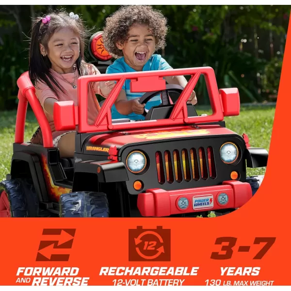 Power Wheels Tough Talking Jeep Wrangler RideOn Toy with Sounds amp Microphone Preschool Toy MultiTerrain Traction Seats 2 Black amp RedTough Talking Jeep  Battery