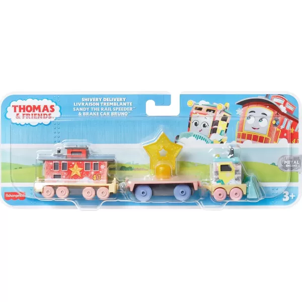 Thomas amp Friends Diecast Toy Train Shivery Delivery Sandy the Rail Speeder amp Brake Car Bruno for Preschool Kids Ages 3 YearsSandy amp Bruno