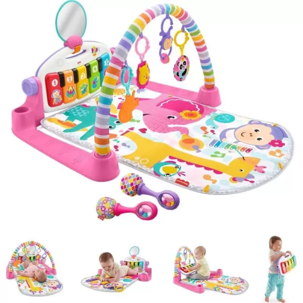 FisherPrice Baby Gift Set Deluxe Kick amp Play Piano Gym amp MaracasPlaymat amp Musical Toy with Smart Stages Learning Content plus 2 Rattles Amazon ExclusiveKick N Play Pink  Maracas