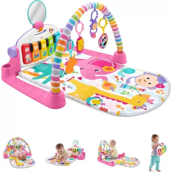 FisherPrice Baby Gift Set Deluxe Kick amp Play Piano Gym amp MaracasPlaymat amp Musical Toy with Smart Stages Learning Content plus 2 Rattles Amazon ExclusiveKick N Play Pink