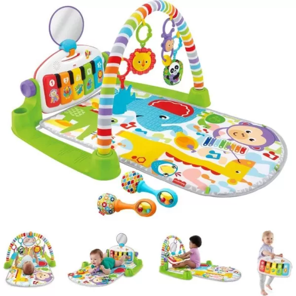 FisherPrice Baby Gift Set Deluxe Kick amp Play Piano Gym amp MaracasPlaymat amp Musical Toy with Smart Stages Learning Content plus 2 Rattles Amazon ExclusiveKick N Play Green  Maracas