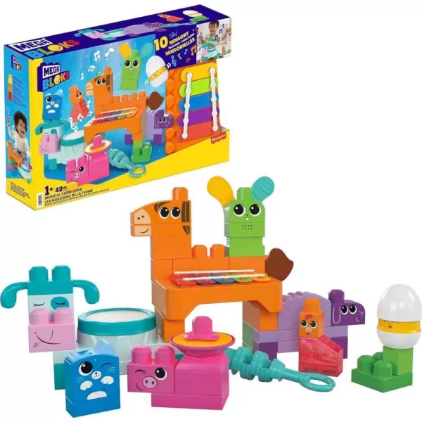 MEGA BLOKS Fisher Price Sensory Building Toys Playset Musical Farm Band with 45 Toddler Blocks and 6 Music Sheets Kids Age 1 YearsMEGA BLOKS Fisher Price Sensory Building Toys Playset Musical Farm Band with 45 Toddler Blocks and 6 Music Sheets Kids Age 1 Years