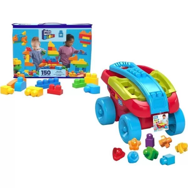 MEGA BLOKS FisherPrice Toddler Block Toys Deluxe Building Bag with 150 Pieces and Storage Bag Gift Ideas for Kids Age 1 Years Amazon ExclusiveBuilding Bag  Shape Sorting Wagon