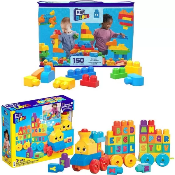 MEGA BLOKS FisherPrice Toddler Block Toys Deluxe Building Bag with 150 Pieces and Storage Bag Gift Ideas for Kids Age 1 Years Amazon ExclusiveBuilding Bag  ABC Musical Train