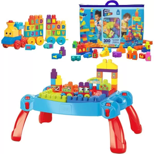 MEGA BLOKS FisherPrice Toddler Block Toys Even Bigger Building Bag with 300 Pieces and Storage Gift Ideas for Kids Age 1 YearsBag  Table  Train