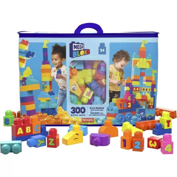 MEGA BLOKS FisherPrice Toddler Block Toys Even Bigger Building Bag with 300 Pieces and Storage Gift Ideas for Kids Age 1 YearsBuilding Bag