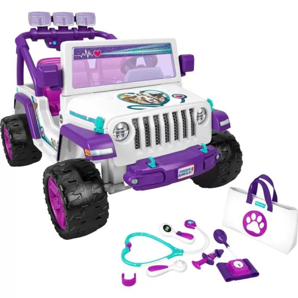 Power Wheels Preschool RideOn Toy Happy Hound Rescue Cruiser Jeep Wrangler with Pretend Medical Kit for Preschool Kids Ages 3 Years Seats 2Pet Vet Jeep