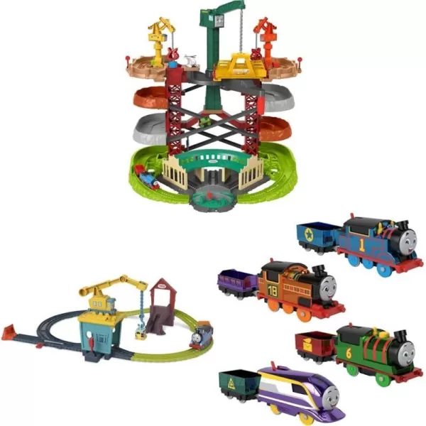 Thomas amp Friends MultiLevel Track Set Trains amp Cranes Super Tower With Thomas amp Percy Engines Plus Harold For Preschool Kids Ages 3 YearsAction Station  Engine 4 Pack  Carly amp Sandy