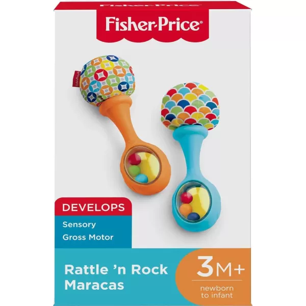 FisherPrice Baby Newborn Toys Rattle n Rock Maracas Set of 2 Soft Musical Instruments for Babies 3 Months Blue OrangeBlueOrange