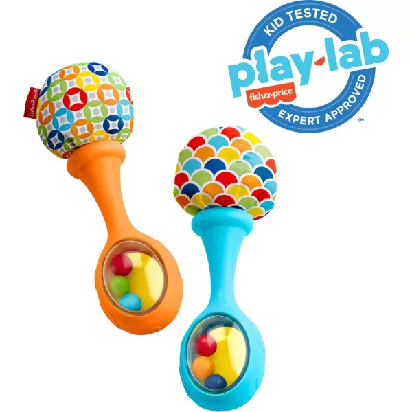 FisherPrice Baby Newborn Toys Rattle n Rock Maracas Set of 2 Soft Musical Instruments for Babies 3 Months Blue OrangeBlueOrange