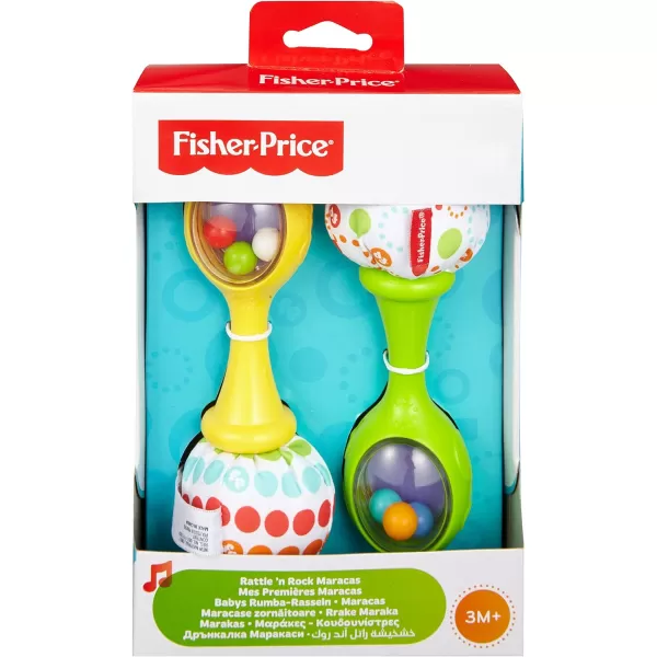 FisherPrice Baby Newborn Toys Rattle n Rock Maracas Set of 2 Soft Musical Instruments for Babies 3 Months Blue OrangeGreenYellow