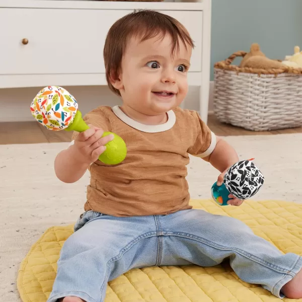 FisherPrice Baby Newborn Toys Rattle n Rock Maracas Set of 2 Soft Musical Instruments for Babies 3 Months Blue OrangeNew  Neutral Colors