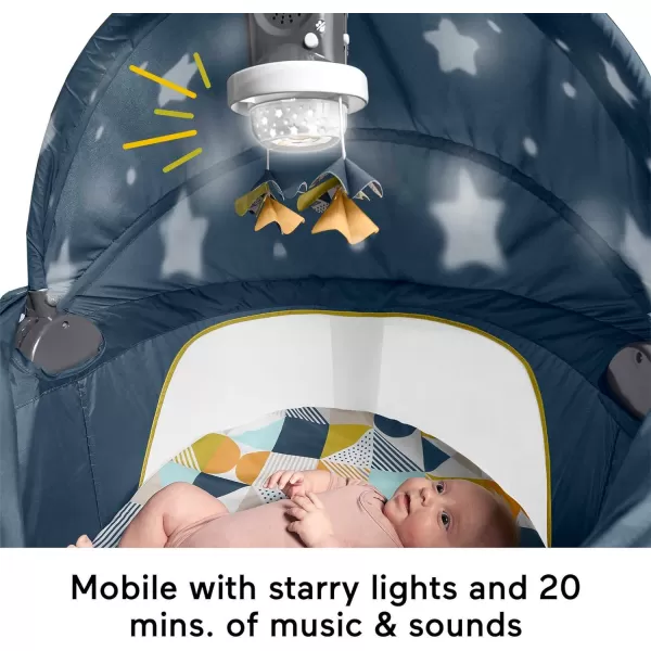 FisherPrice Baby Portable Baby Bassinet And Play Space Deluxe OnTheGo Projection Dome With Lights Music And CanopyPaper ShapesNavy