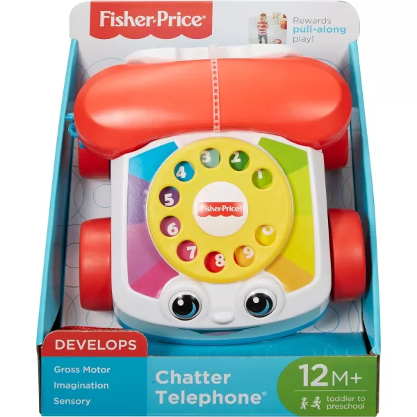 FisherPrice Toddler Pull Toy Chatter Telephone Pretend Phone With Rotary Dial And Wheels For Walking Play Ages 1 YearsFisherPrice Toddler Pull Toy Chatter Telephone Pretend Phone With Rotary Dial And Wheels For Walking Play Ages 1 Years