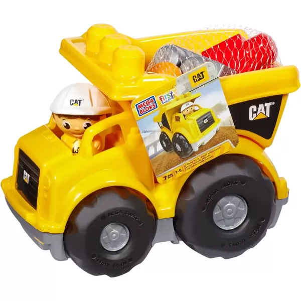 MEGA BLOKS Cat Building Blocks Toy Fisher Price Lil Dump Truck With 7 Pieces 1 Figure Yellow Gift Ideas For KidsCat Lil Dump Truck