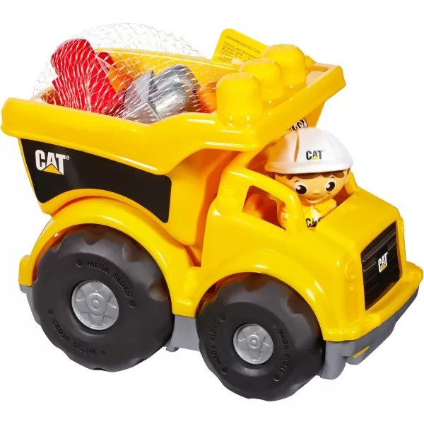 MEGA BLOKS Cat Building Blocks Toy Fisher Price Lil Dump Truck With 7 Pieces 1 Figure Yellow Gift Ideas For KidsCat Lil Dump Truck