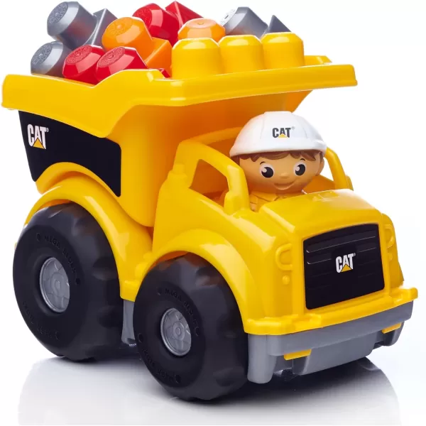 MEGA BLOKS Cat Building Blocks Toy Fisher Price Lil Dump Truck With 7 Pieces 1 Figure Yellow Gift Ideas For KidsCat Lil Dump Truck