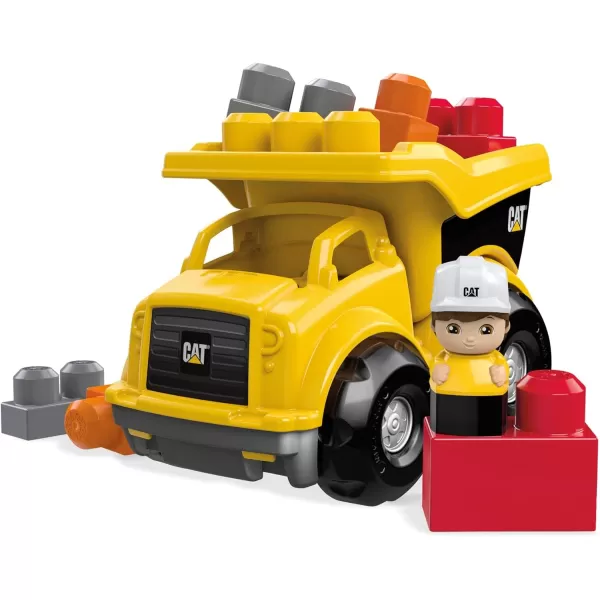 MEGA BLOKS Cat Building Blocks Toy Fisher Price Lil Dump Truck With 7 Pieces 1 Figure Yellow Gift Ideas For KidsCat Lil Dump Truck