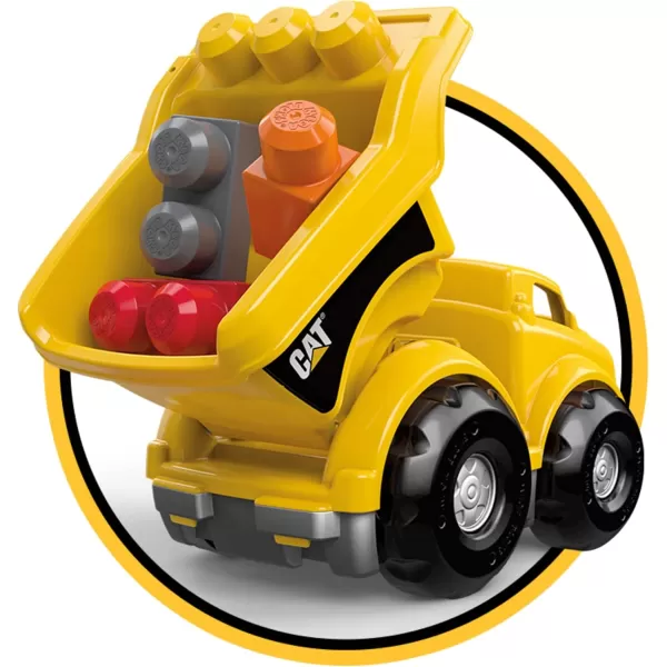 MEGA BLOKS Cat Building Blocks Toy Fisher Price Lil Dump Truck With 7 Pieces 1 Figure Yellow Gift Ideas For KidsCat Lil Dump Truck