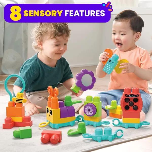 MEGA BLOKS Fisher Price Sensory Building Blocks Toy Move N Groove Caterpillar Train With 24 Pieces and Pull String Gift Ideas For ToddlersMEGA BLOKS Fisher Price Sensory Building Blocks Toy Move N Groove Caterpillar Train With 24 Pieces and Pull String Gift Ideas For Toddlers