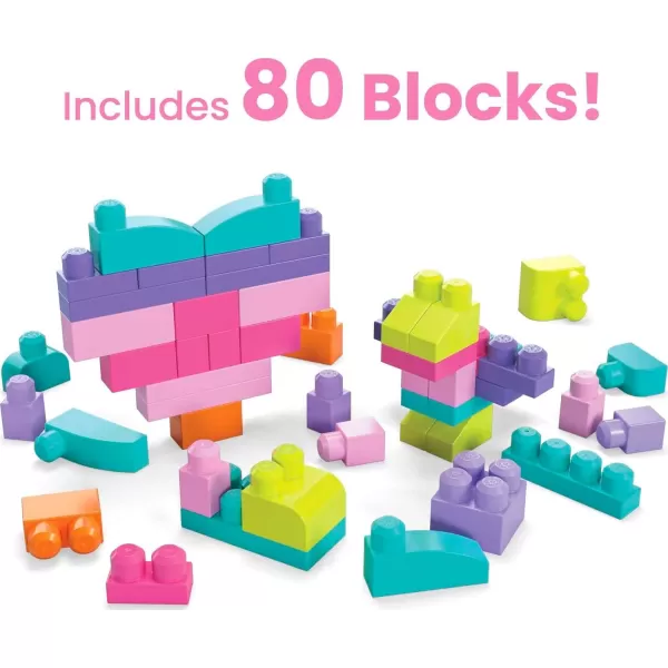 MEGA BLOKS FisherPrice Toddler Block Toys Big Building Bag with 80 Pieces and Storage Bag Pink Gift Ideas for Kids Age 1 YearsPink Bag