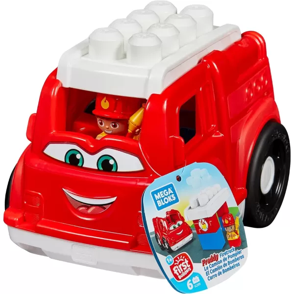 MEGA BLOKS FisherPrice Toddler Building Blocks Freddy Fire Truck with 6 Pieces and Storage 1 Figure Red Toy Car Gift Ideas for KidsFreddy FIre Truck