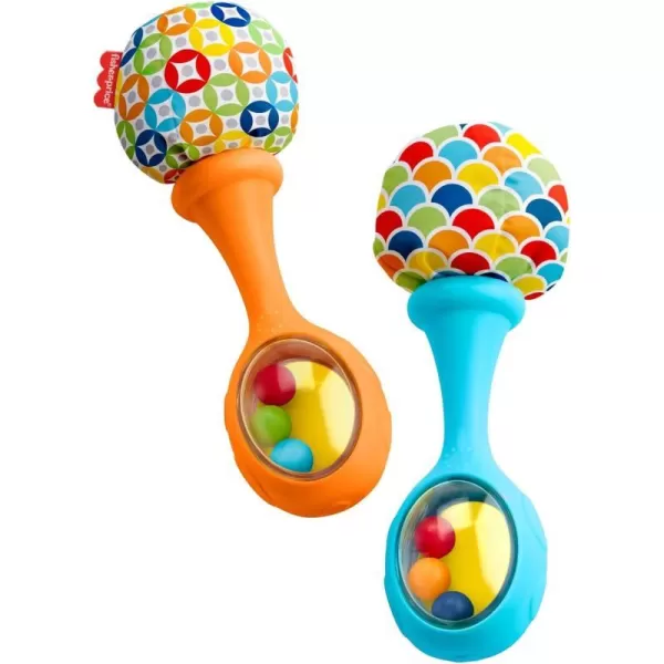 FisherPrice Baby Newborn Toys Rattle n Rock Maracas Set of 2 Soft Musical Instruments for Babies 3 Months Blue OrangeBlueOrange