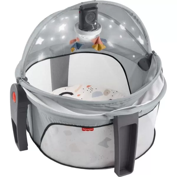 FisherPrice Baby Portable Baby Bassinet And Play Space Deluxe OnTheGo Projection Dome With Lights Music And CanopyPaper ShapesGray