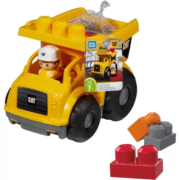 MEGA BLOKS Cat Building Blocks Toy Fisher Price Lil Dump Truck With 7 Pieces 1 Figure Yellow Gift Ideas For KidsCat Lil Dump Truck