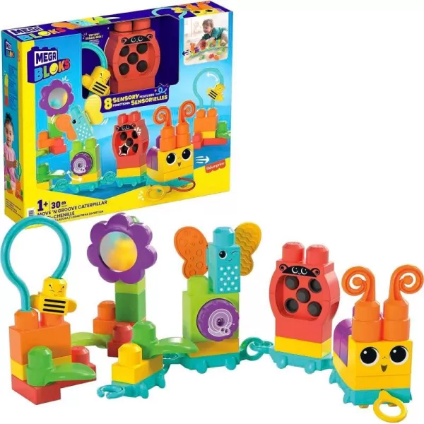 MEGA BLOKS Fisher Price Sensory Building Blocks Toy Move N Groove Caterpillar Train With 24 Pieces and Pull String Gift Ideas For ToddlersMEGA BLOKS Fisher Price Sensory Building Blocks Toy Move N Groove Caterpillar Train With 24 Pieces and Pull String Gift Ideas For Toddlers