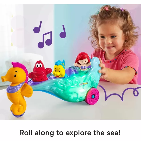 FisherPrice Little People Toddler Toy Disney Princess Ariels LightUp Sea Carriage Musical Vehicle with 2 Figures for Ages 18 MonthsAriels Sea Carriage