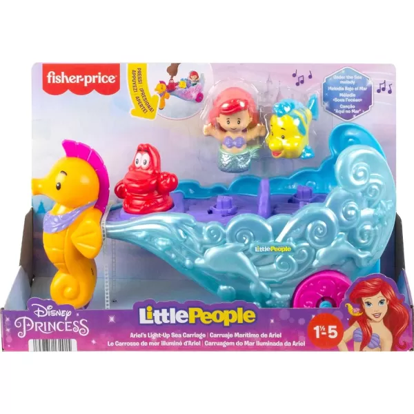 FisherPrice Little People Toddler Toy Disney Princess Ariels LightUp Sea Carriage Musical Vehicle with 2 Figures for Ages 18 MonthsAriels Sea Carriage