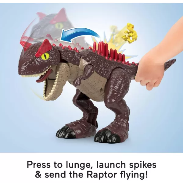 Imaginext Jurassic World Dinosaur Toy Spike Strike Carnotaurus 11Inch Tall Figure with Baby Raptor for Ages 3 YearsImaginext Jurassic World Dinosaur Toy Spike Strike Carnotaurus 11Inch Tall Figure with Baby Raptor for Ages 3 Years