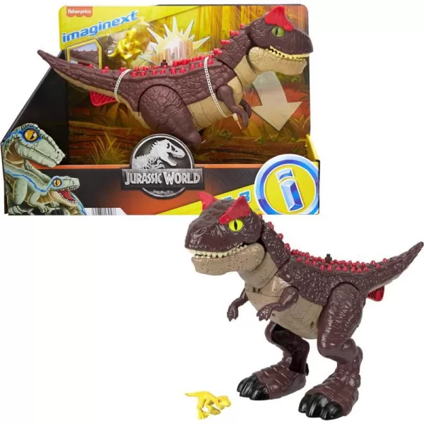 Imaginext Jurassic World Dinosaur Toy Spike Strike Carnotaurus 11Inch Tall Figure with Baby Raptor for Ages 3 YearsImaginext Jurassic World Dinosaur Toy Spike Strike Carnotaurus 11Inch Tall Figure with Baby Raptor for Ages 3 Years