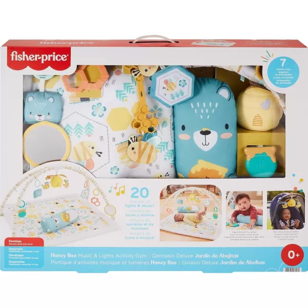 FisherPrice Baby Gift Set 3In1 Music Glow And Grow Gym amp Hedgehog Plush Playmat With 5 Linkable Toys For Newborn Sensory PlayHoney Bee Activity Gym