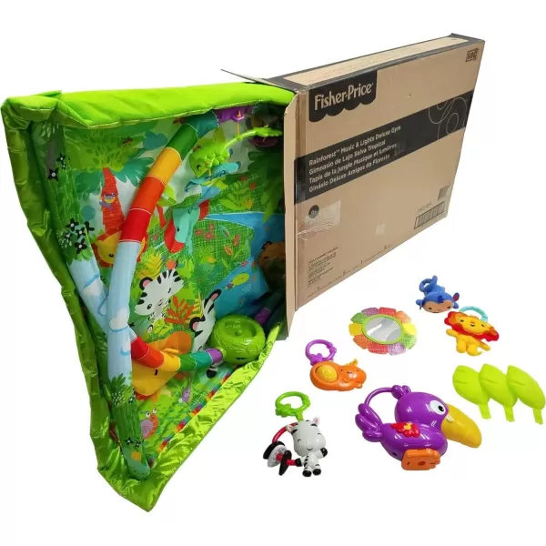 FisherPrice Baby Gift Set 3In1 Music Glow And Grow Gym amp Hedgehog Plush Playmat With 5 Linkable Toys For Newborn Sensory PlayRainforest Activity Gym