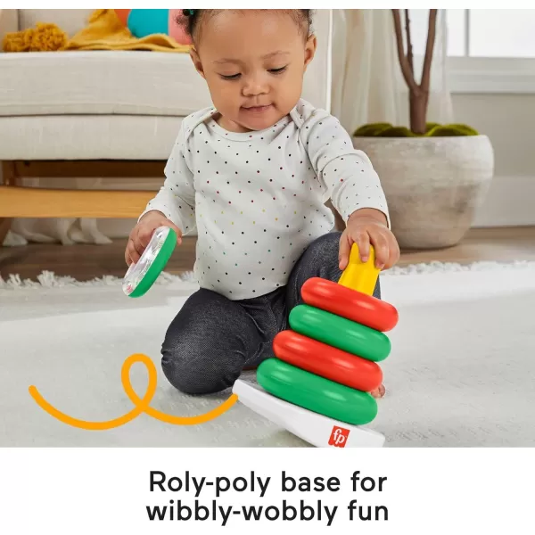 FisherPrice Baby Stacking Toy RockAStack RolyPoly Base With 5 Colorful Rings For Ages 6 MonthsHoliday RockAStack