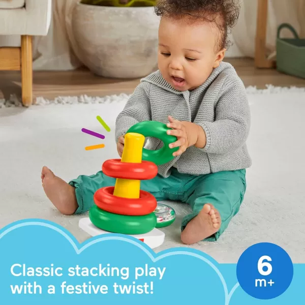 FisherPrice Baby Stacking Toy RockAStack RolyPoly Base With 5 Colorful Rings For Ages 6 MonthsHoliday RockAStack