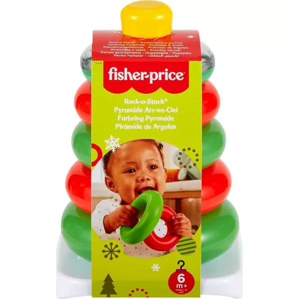 FisherPrice Baby Stacking Toy RockAStack RolyPoly Base With 5 Colorful Rings For Ages 6 MonthsHoliday RockAStack